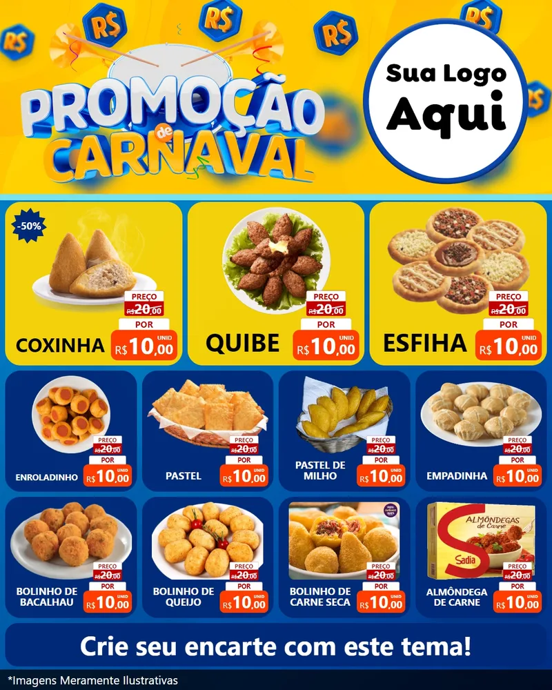 Modelo de Rede Social para Feed Instagram com o tema Promoção de Carnaval para Salgadaria