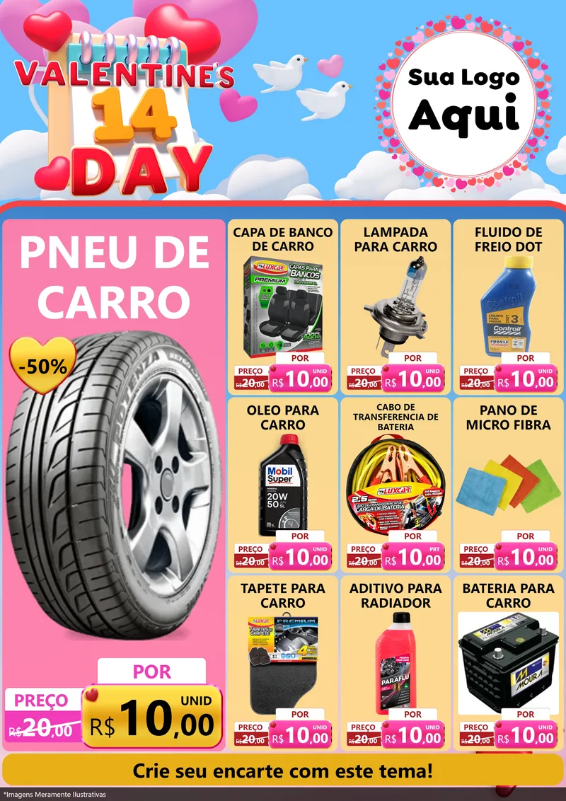 Modelo de Encarte para Encarte A4 Vertical com o tema Valentine's Day para Auto peças