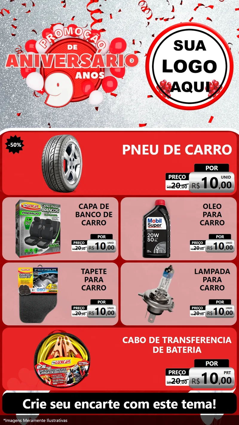Modelo de TV para TV Vertical com o tema Promoção de Aniversário - 9 Anos para Auto peças