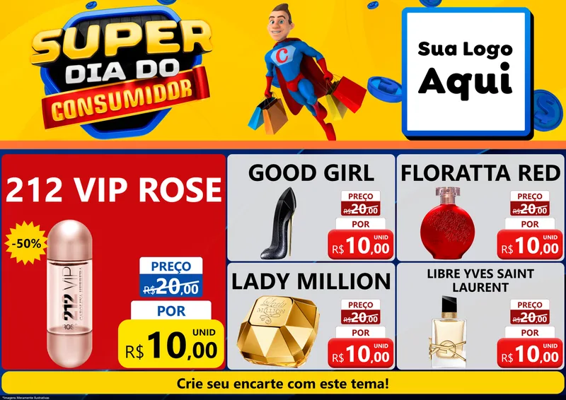 Modelo de Encarte para Encarte A4 Horizontal com o tema Super Dia do Consumidor para Perfumes