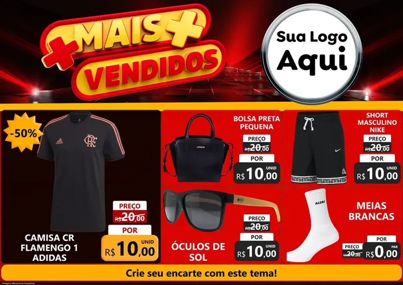 Modelo de Encarte para Encarte A4 Horizontal com o tema Mais Vendidos para Roupas e acessórios