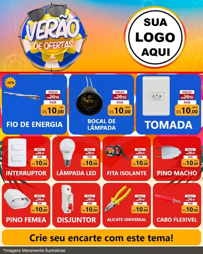 Modelo de Rede Social para Feed Instagram com o tema Verão de Ofertas para Materiais Elétricos