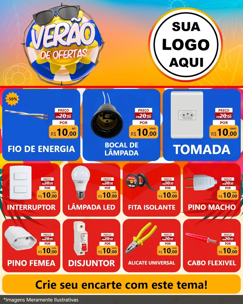 Modelo de Rede Social para Feed Instagram com o tema Verão de Ofertas para Materiais Elétricos