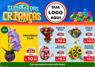 Modelo de Encarte para Encarte A4 Horizontal com o tema Semana das Crianças para Floricultura e jardim