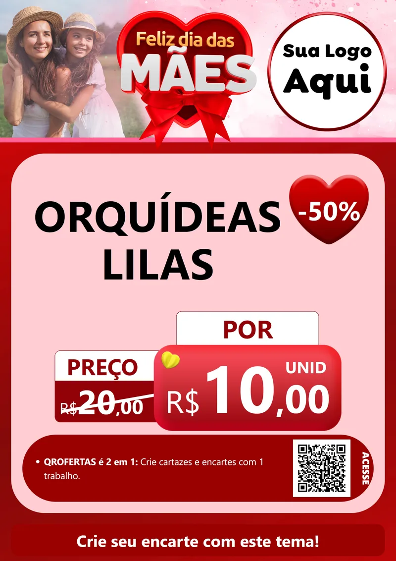 Modelo de Cartaz para Cartaz A4 Vertical com o tema Feliz Dia Das Mães para Floricultura e jardim