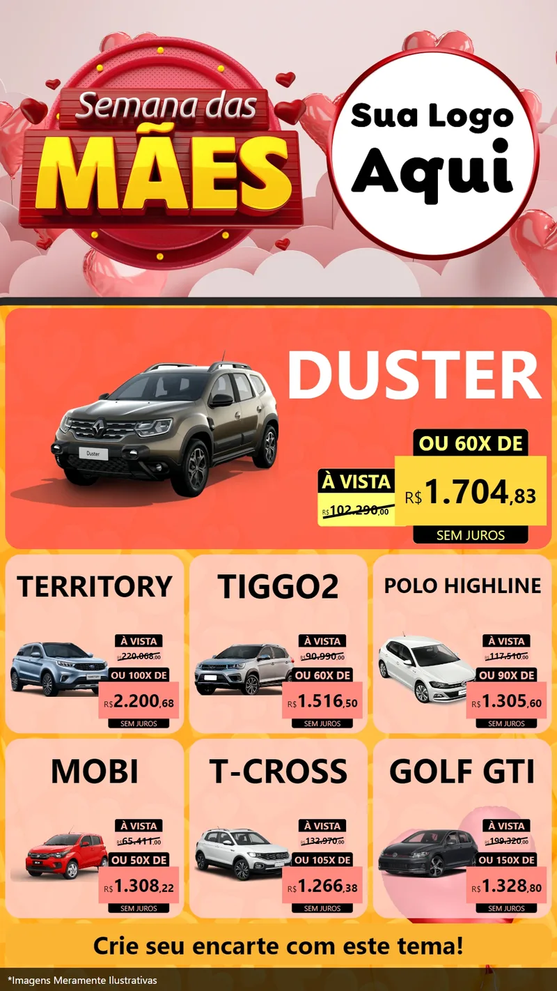 Modelo de Rede Social para Stories com o tema Semana das Mães para Concessionaria de Carros