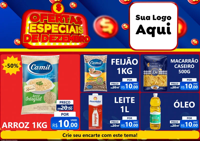 Modelo de Encarte para Encarte A4 Horizontal com o tema Ofertas Especiais de Dezembro para Supermercado