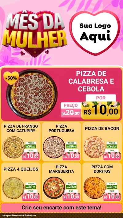 Modelo de Rede Social para Stories com o tema Mês da Mulher para Pizzaria