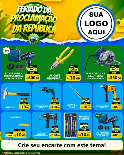 Modelo de Rede Social para Feed Instagram com o tema Feriado da Proclamação da República para Maquinas e Ferramentas