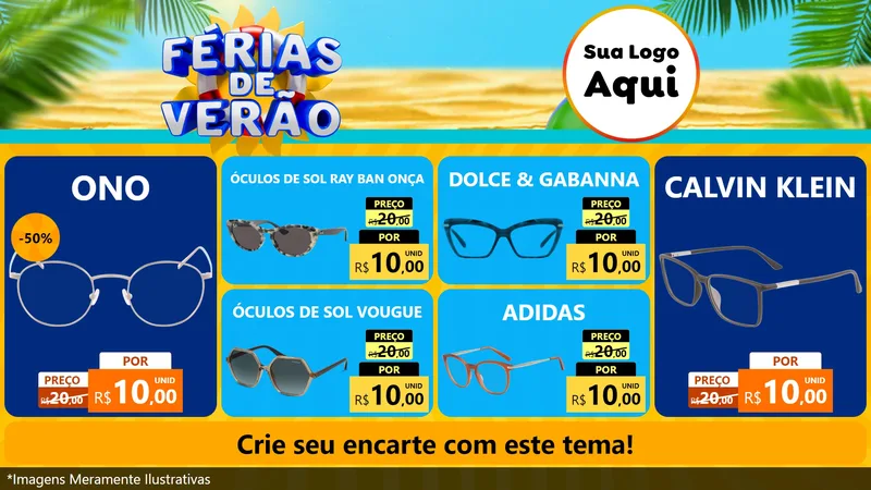 Modelo de TV para TV Horizontal com o tema Férias de Verão para Óticas
