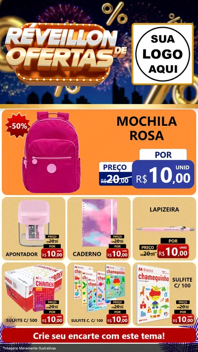 Modelo de Rede Social para Stories com o tema Réveillon de Ofertas para Papelaria