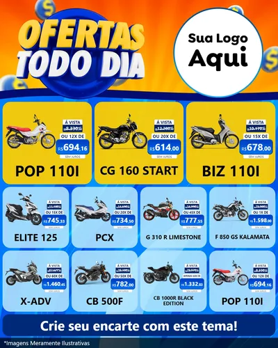 Modelo de Rede Social para Feed Instagram com o tema Ofertas Todo Dia para Concessionaria de Motos