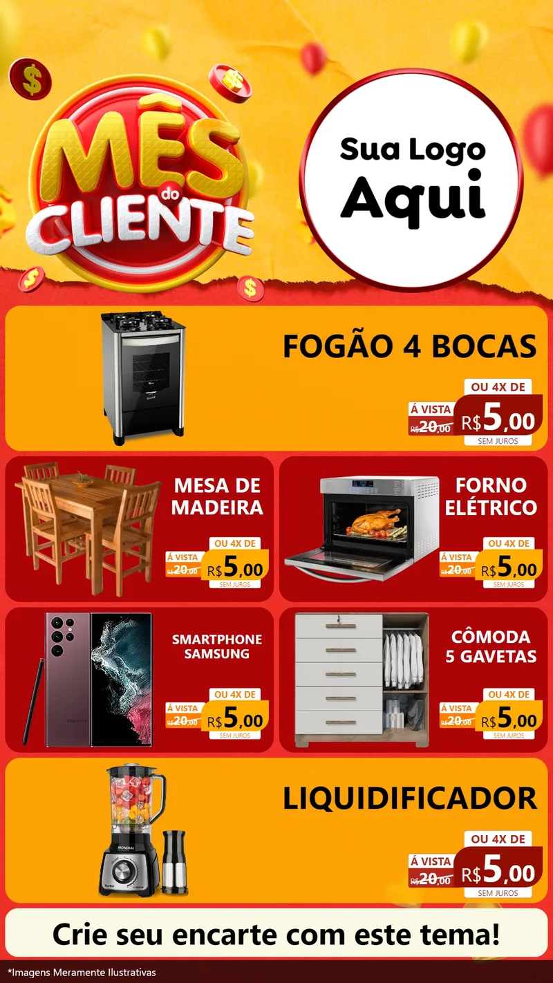 Modelo de TV para TV Vertical com o tema Mês do Cliente para Móveis e Eletro