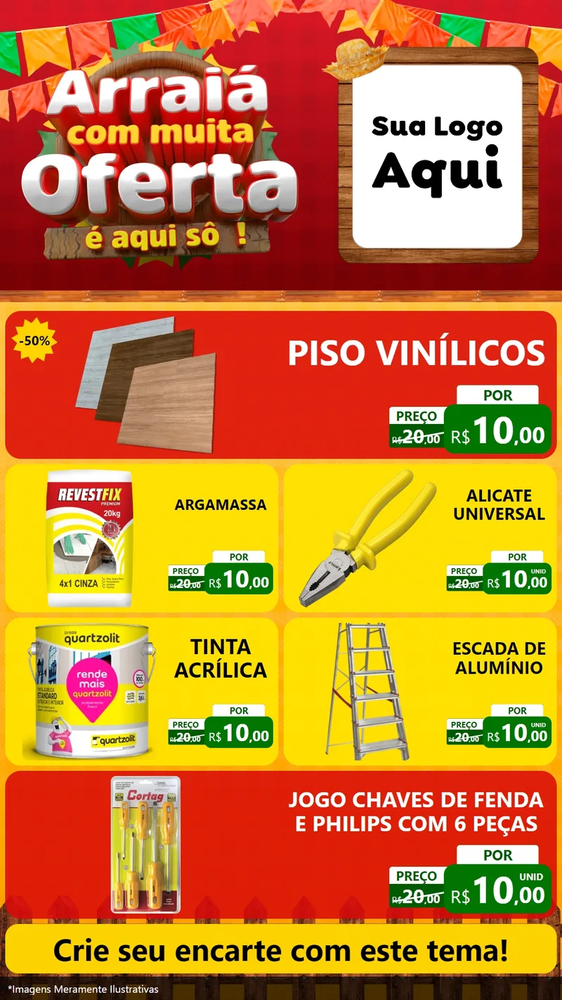 Modelo de TV para TV Vertical com o tema Arraiá Com Muita Oferta - É Aqui Sô! para Material para Construção