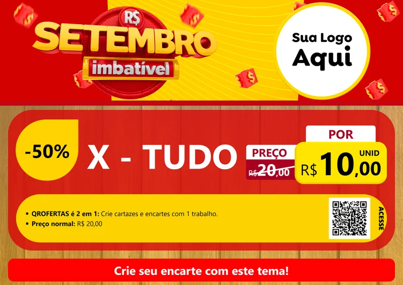 Modelo de Cartaz para Cartaz A4 Horizontal com o tema Setembro Imbatível para Hamburgueria