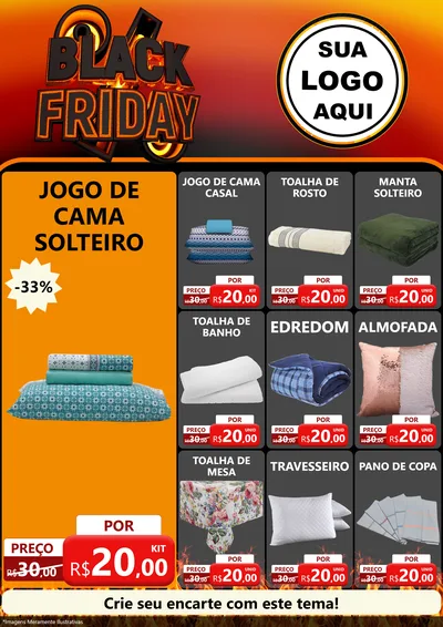 Modelo de Encarte para Encarte A4 Vertical com o tema Black Friday para Cama, Mesa e Banho
