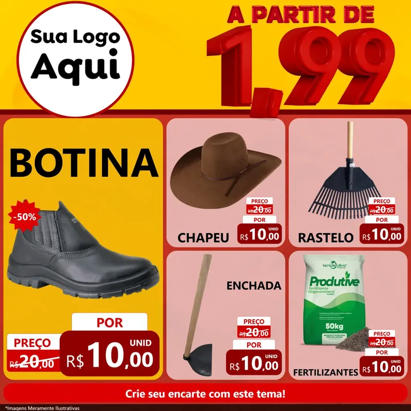 Modelo de Rede Social para Feed Facebook com o tema A Partir de Um e Noventa e Nove - 1,99 para Agropecuária