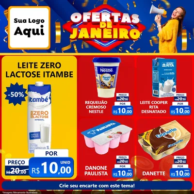 Modelo de Rede Social para Feed Facebook com o tema Ofertas de Janeiro para Frios e Laticínios