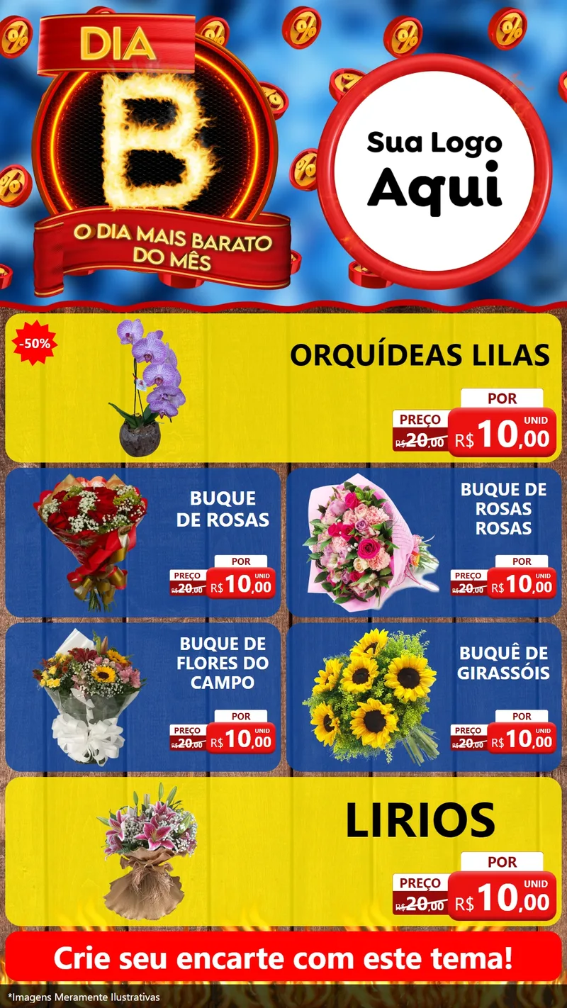 Modelo de TV para TV Vertical com o tema Dia B - O Dia Mais Barato Do Mês para Floricultura e jardim