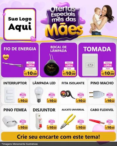 Modelo de Rede Social para Feed Instagram com o tema Ofertas Especiais - Mês das Mães para Materiais Elétricos