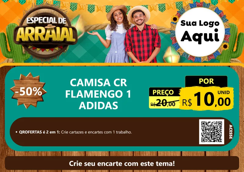 Modelo de Cartaz para Cartaz A4 Horizontal com o tema Especial De Arraial para Roupas e acessórios
