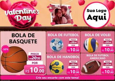 Modelo de Encarte para Encarte A4 Horizontal com o tema Valentine's Day para Artigos Esportivos