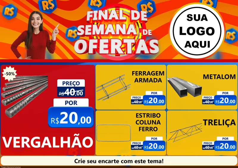 Modelo de Encarte para Encarte A4 Horizontal com o tema Final de Semana de Ofertas para Ferragens
