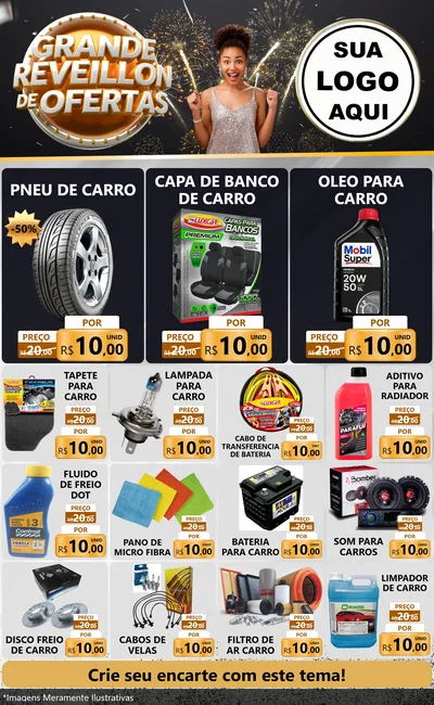 Modelo de Encarte para Encarte Grande com o tema Grande Réveillon de Ofertas para Auto peças
