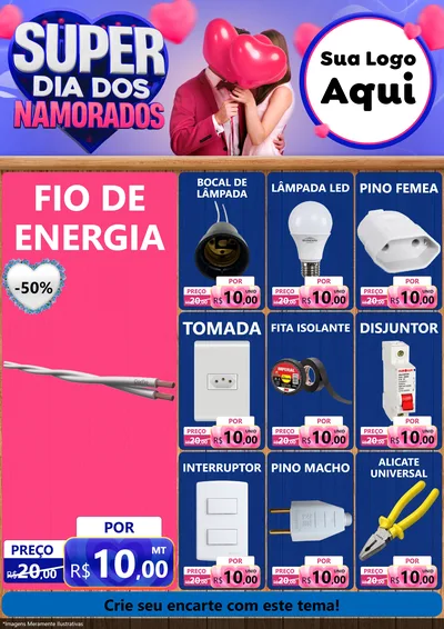 Modelo de Encarte para Encarte A4 Vertical com o tema Super Dia dos Namorados para Materiais Elétricos