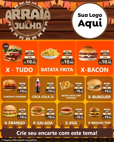 Modelo de Rede Social para Feed Instagram com o tema Arraiá de Julho - Junina para Hamburgueria