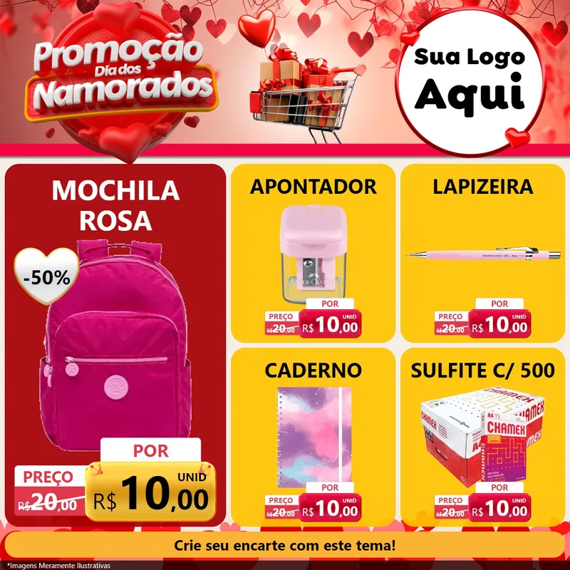 Modelo de Rede Social para Feed Facebook com o tema Promoção Dia dos Namorados para Papelaria