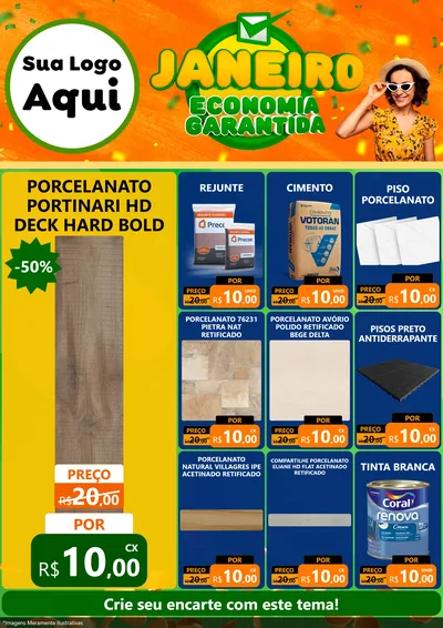 Modelo de Encarte para Encarte A4 Vertical com o tema Janeiro - Economia Garantida para Pisos e revestimentos