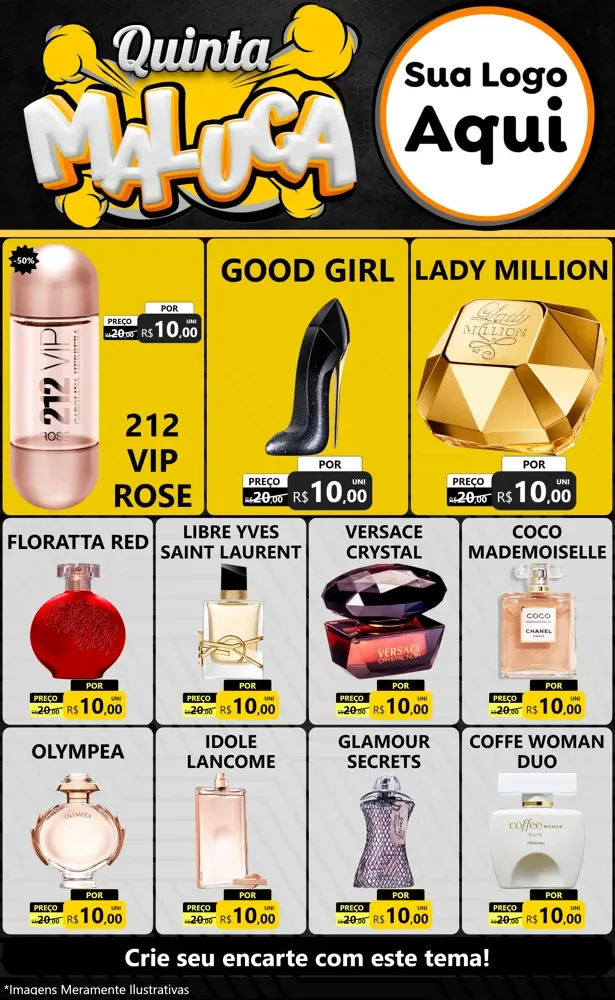 Modelo de Encarte para Encarte Grande com o tema Quinta Maluca para Perfumes