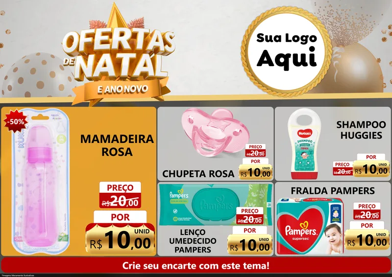 Modelo de Encarte para Encarte A4 Horizontal com o tema Ofertas De Natal E Ano Novo para Bebês