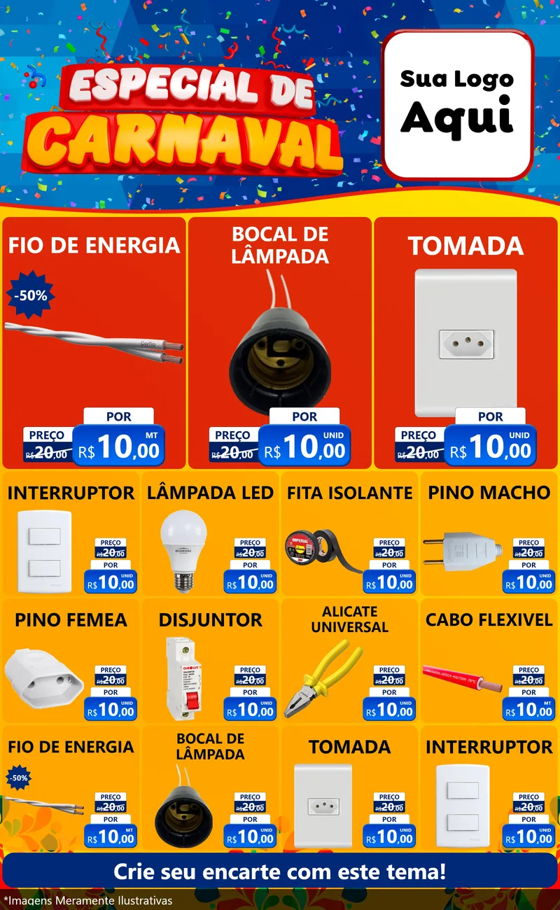 Modelo de Encarte para Encarte Grande com o tema Especial de Carnaval para Materiais Elétricos