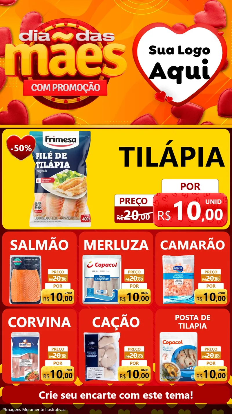 Modelo de Rede Social para Stories com o tema Dia das Mães com Promoção para Peixaria