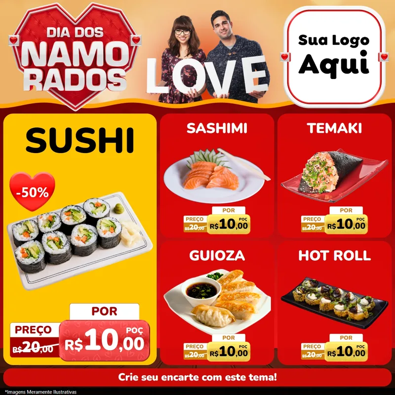 Modelo de Rede Social para Feed Facebook com o tema Dia dos Namorados para Comida japonesa