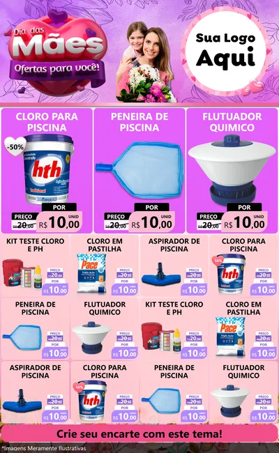 Modelo de Encarte para Encarte Grande com o tema Dia das Mães Ofertas para Você! para Produtos para Piscina