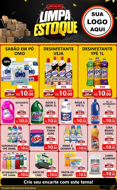 Modelo de Encarte para Encarte Grande com o tema Operação Limpa Estoque para Produtos de Limpeza
