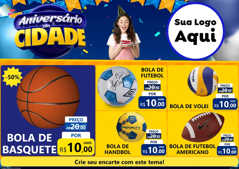 Modelo de Encarte para Encarte A4 Horizontal com o tema Aniversário da Cidade para Artigos Esportivos