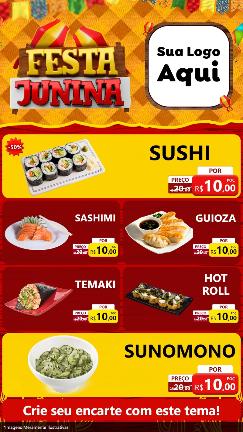 Modelo de TV para TV Vertical com o tema Festa Junina para Comida japonesa