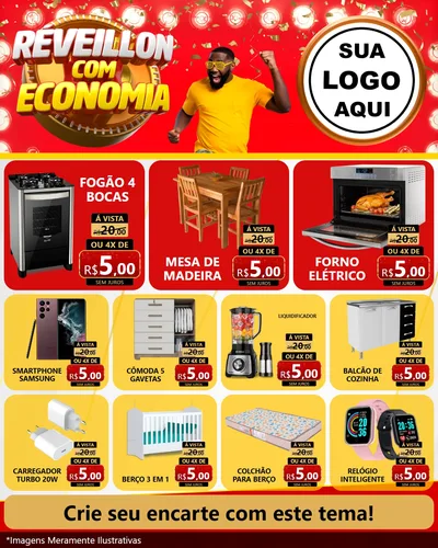 Modelo de Rede Social para Feed Instagram com o tema Réveillon com Economia para Móveis e Eletro