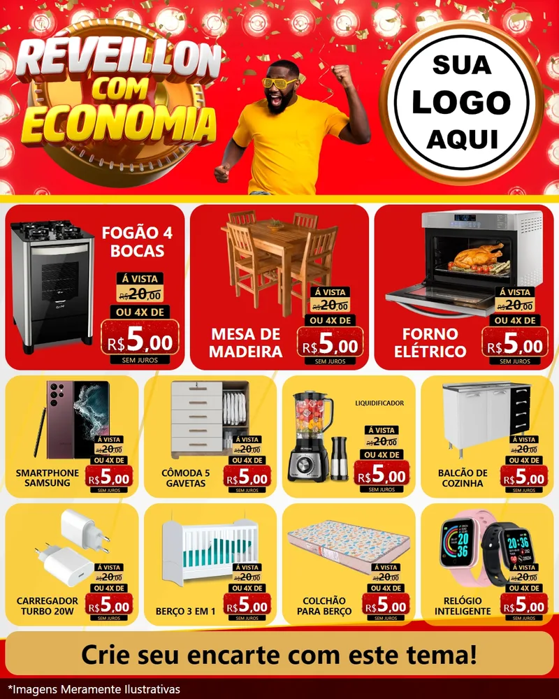 Modelo de Rede Social para Feed Instagram com o tema Réveillon com Economia para Móveis e Eletro