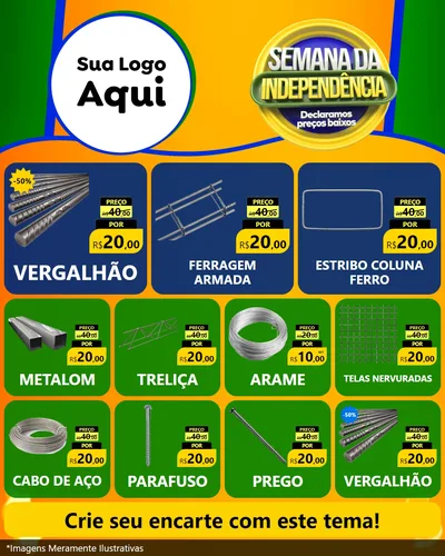 Modelo de Rede Social para Feed Instagram com o tema Semana da Independência Declaramos Preços Baixos para Ferragens
