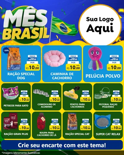 Modelo de Rede Social para Feed Instagram com o tema Mês do Brasil para Pet Shop