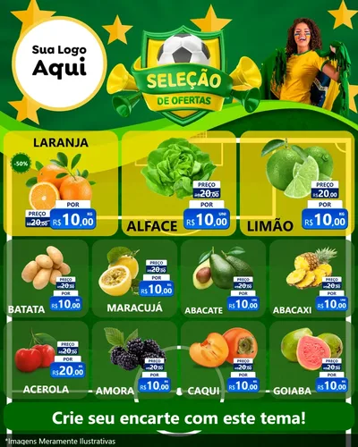 Modelo de Rede Social para Feed Instagram com o tema Seleção de Ofertas - Copa para Hortifrúti