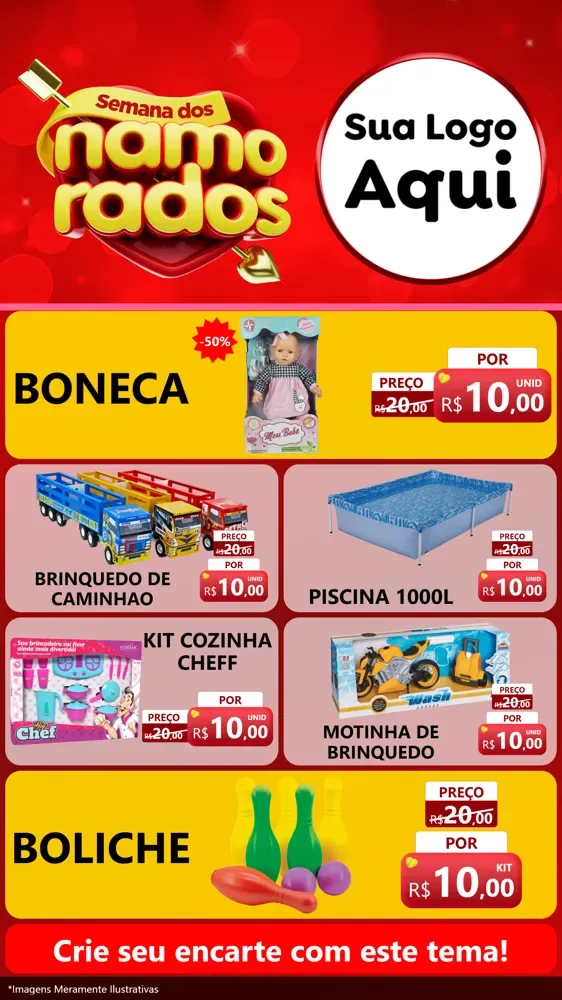 Modelo de TV para TV Vertical com o tema Semana dos namorados para Brinquedos