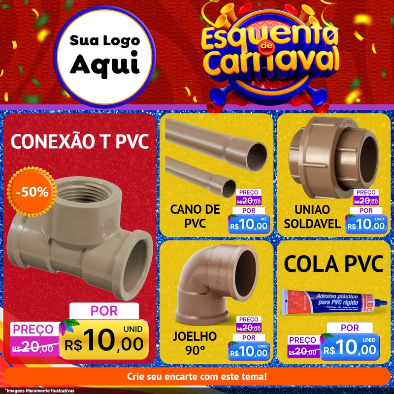 Modelo de Rede Social para Feed Facebook com o tema Esquenta de Carnaval para Tubos e conexões
