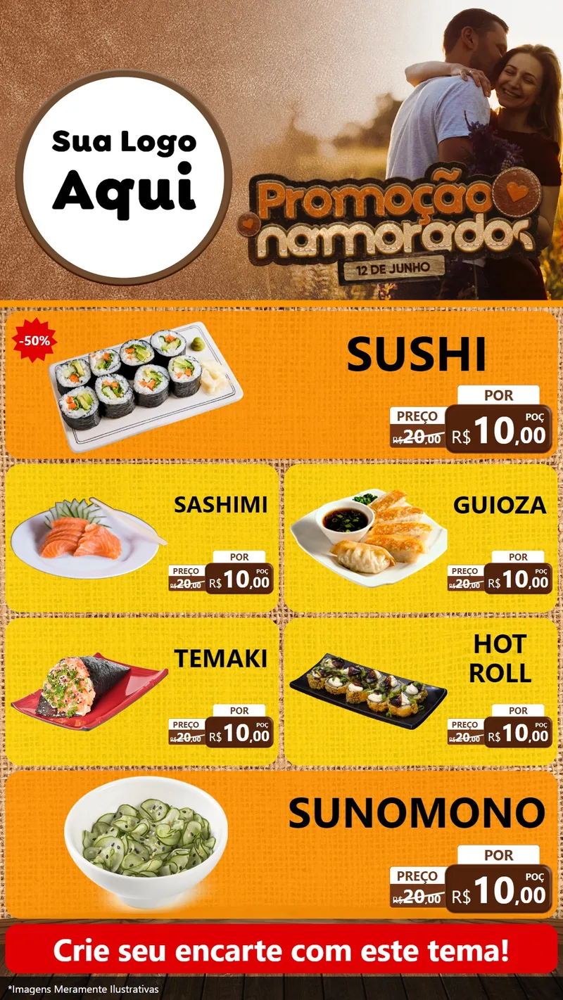 Modelo de TV para TV Vertical com o tema Promoção Namorados para Comida japonesa