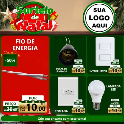 Modelo de Rede Social para Feed Facebook com o tema Sorteio de Natal para Materiais Elétricos